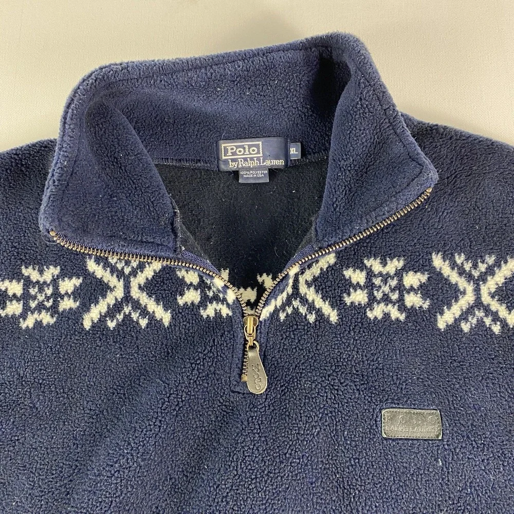 Vintage Polo Ralph Lauren Fleece Sweater Jacket Men's XL 1/4 Zip Snowflake Aztec